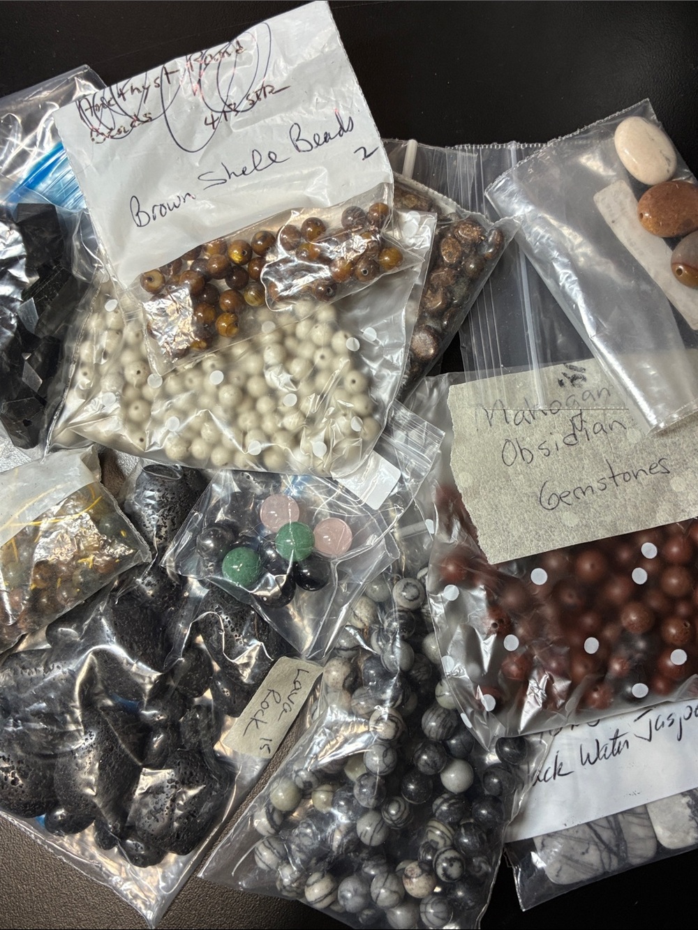 Mixed gemstone Bead Lot in Black, White, Brown, Gray, Green